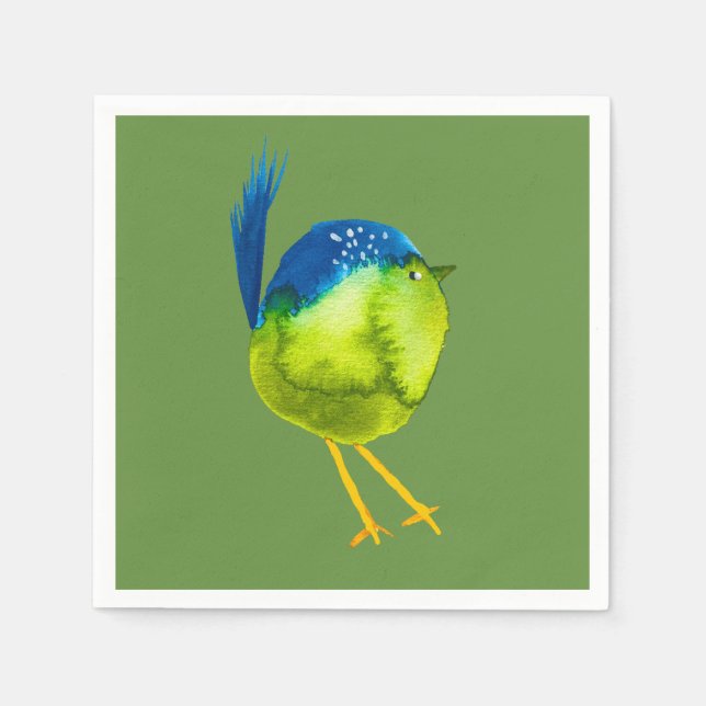 Cute blue bird watercolor napkin (Front)