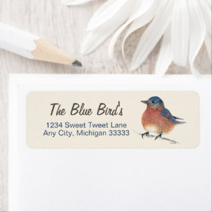 Cute Blue Bird Watercolor Pencil Art Label Return Address Label
