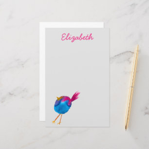 Cute blue bird watercolor stationery