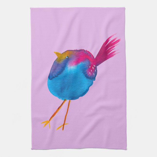 Cute blue bird watercolor tea towel (Vertical)