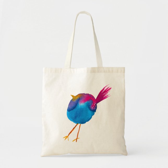 Cute blue bird watercolor tote bag (Front)