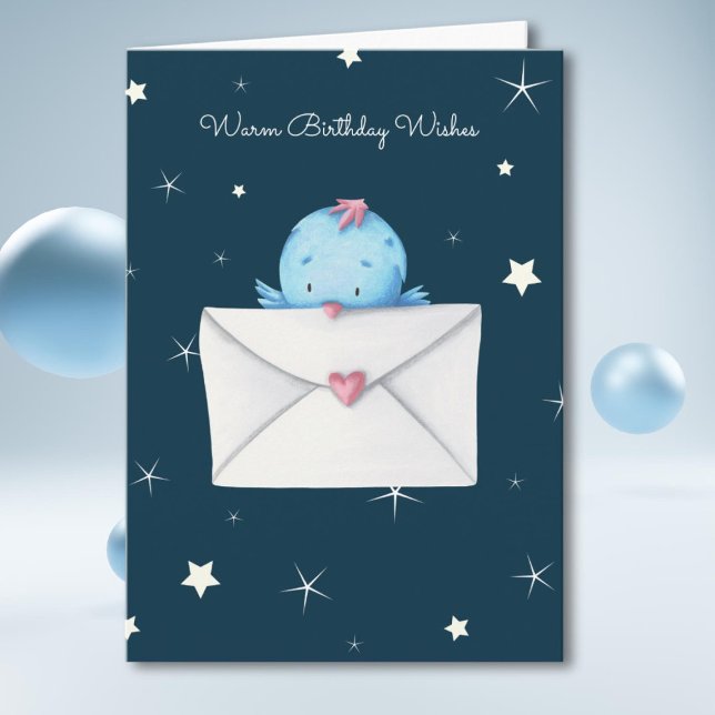 Cute Blue Bird with Letter Personalised Birthday Card (Creator Uploaded)