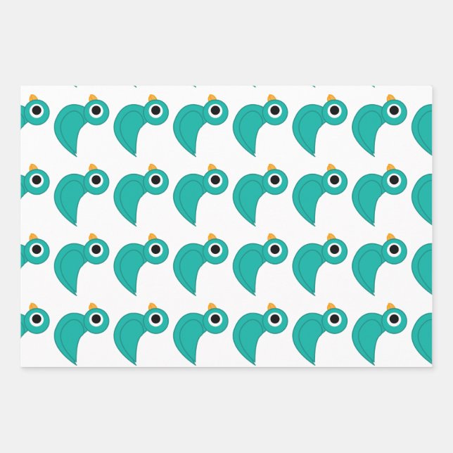 Cute blue bird wrapping paper sheet (Front)