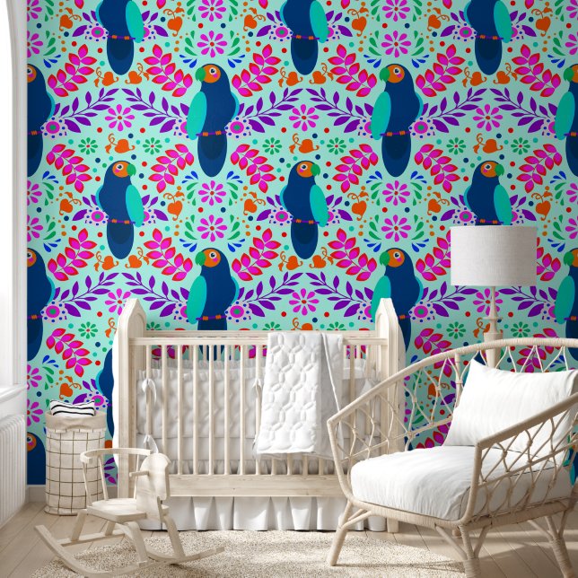 Cute Blue Birds Pattern Kids Nursery Room Wallpaper (Kids)