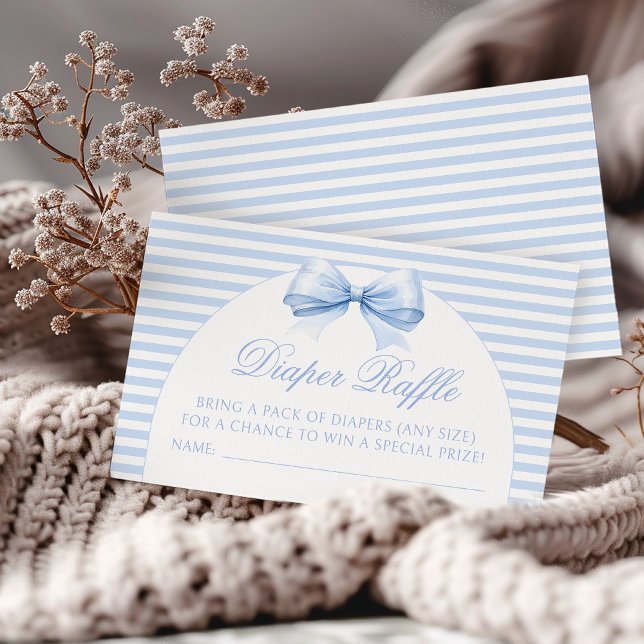 Cute Blue Boho Bow Baby Boy Shower Diaper Raffle Enclosure Card (Creator Uploaded)