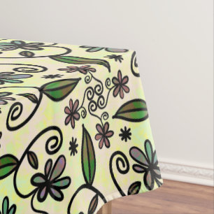 Cute Blue Boho Daisy Drawing  Tablecloth