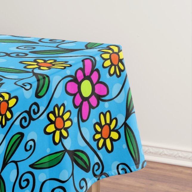 Cute Blue Boho Daisy Drawing  Tablecloth (In Situ)