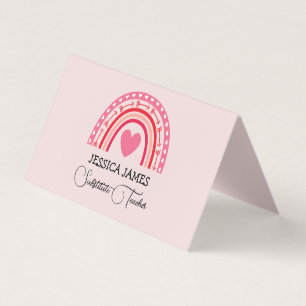  Cute Blue Boho Rainbow Substitute Teacher Business Card