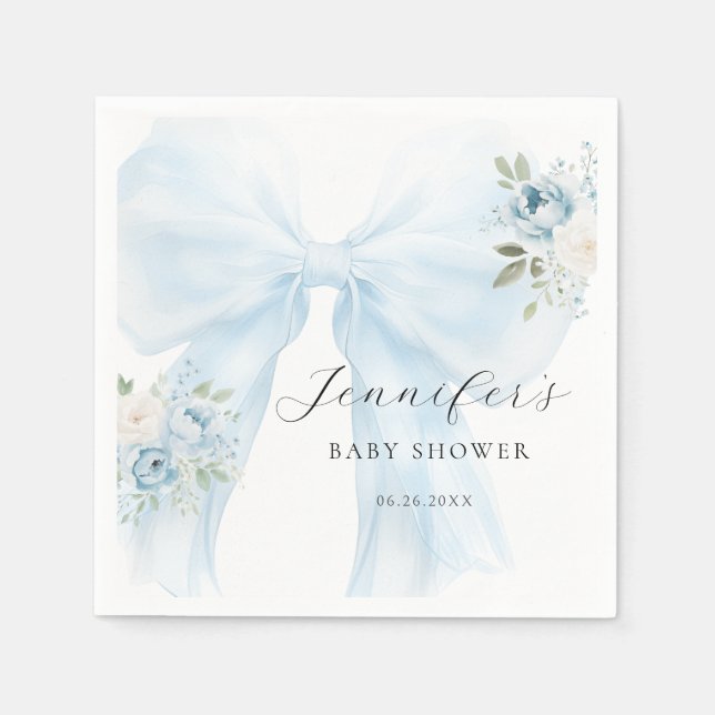 Cute Blue Bow Baby in Bloom Baby Boy Shower Napkin (Front)