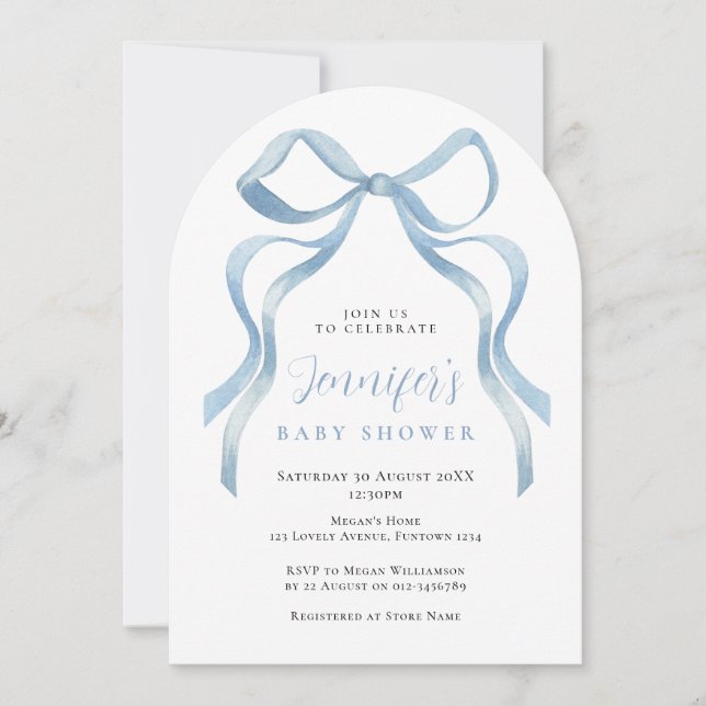 Cute Blue Bow Baby Shower invitation (Front)