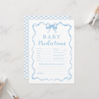 Cute Blue Bow Boy Baby Shower Baby Prediction Game