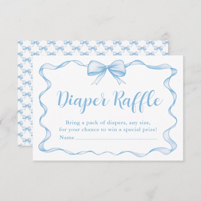 Cute Blue Bow Boy Ribbon Baby Shower Diaper Raffle Enclosure Card (Front/Back)