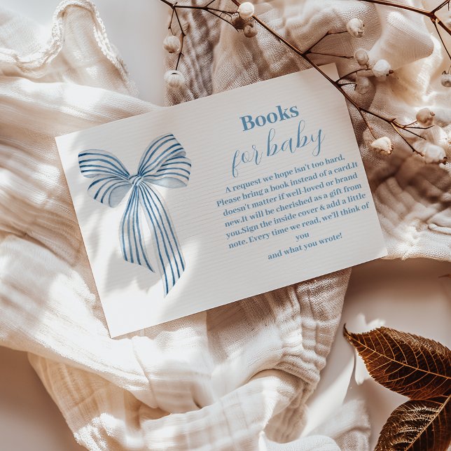 Cute Blue Bow Ribbon Baby Boy  Books for Baby Enclosure Card (Creator Uploaded)
