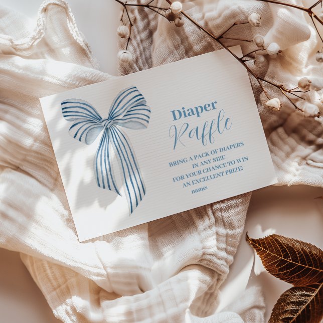 Cute Blue Bow Ribbon Baby Boy Diaper Raffle Enclosure Card (Creator Uploaded)