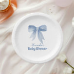 Cute Blue Bow Ribbon Baby Boy Shower  Paper Plate<br><div class="desc">Serve up treats in style with these Cute Blue Bow Ribbon Baby Boy Shower Paper Plates! Designed to match a classic baby boy shower theme, these charming plates feature an adorable blue bow ribbon design on a soft pastel background. Perfect for adding a sweet and sophisticated touch to your table,...</div>