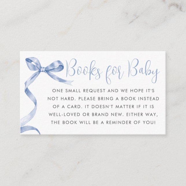 Cute Blue Bow Ribbon Boy Baby Shower Book Request Enclosure Card (Front)