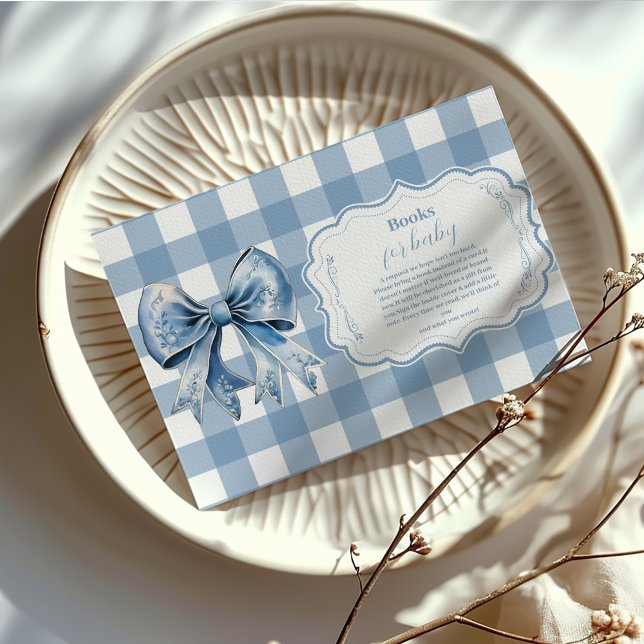 Cute Blue Bow Ribbon Gingham Books for Baby Enclosure Card (Creator Uploaded)