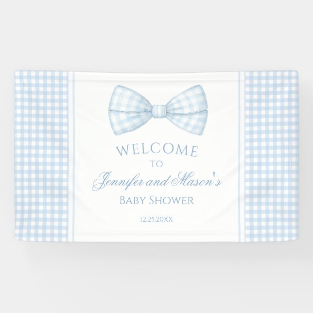 Cute blue bow tie baby boy shower welcome Banner (Horizontal)