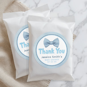 Cute Blue Bow Tie Little Man Baby Shower Thank You Classic Round Sticker