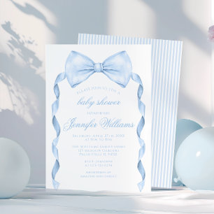 Cute Blue Bow Tie with Ribbon Baby Boy Shower Invitation