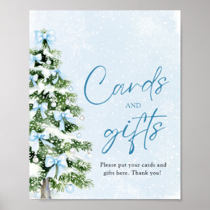 Cute Blue Bows Christmas Tree Cards and Gifts Sign