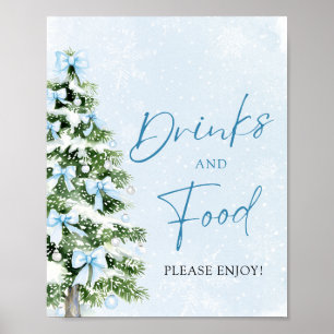 Cute Blue Bows Christmas Tree Food and Drinks Poster