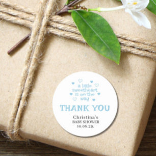 Cute Blue Boy Baby Shower Classic Round Sticker