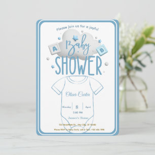 Cute Blue Boy Baby Shower Invitation