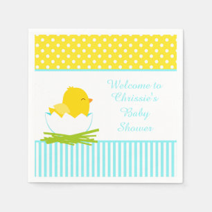 Cute Blue Boy Chick Baby Shower Party Napkin