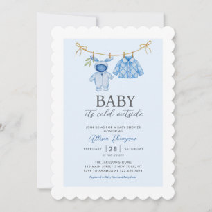Cute Blue Boy Clothesline Winter Baby Shower Invitation