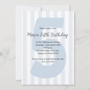 Cute Blue Boy Fifth Birthday Whimsical Birthday Invitation