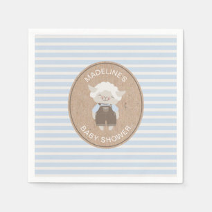 Cute Blue Boy Lamb Baby Shower Napkin