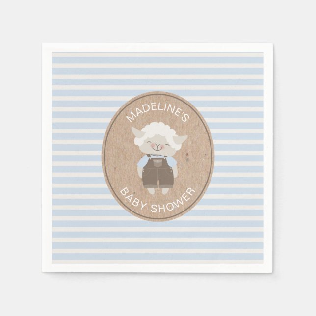 Cute Blue Boy Lamb Baby Shower Napkin (Front)