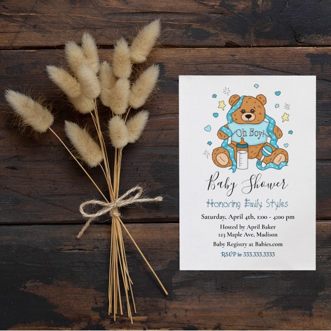 Cute Blue Boy’s Teddy Bear Baby Shower  Invitation (Creator Uploaded)