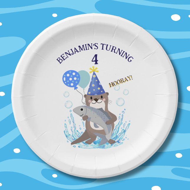 Cute Blue Boy Sea Otter Birthday Party Paper Plate (Creator Uploaded)