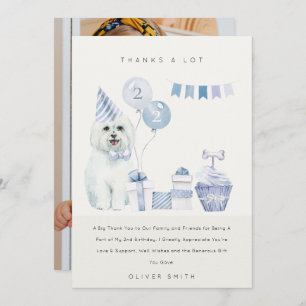 Cute Blue Boys Dog Any Age Birthday Photo Party Thank You Card