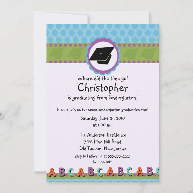 CUTE Blue Boys Kindergarten Graduation Invitation (Front)