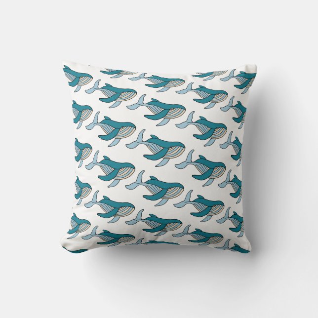 Cute Blue Boys Whale Pattern Cushion (Front)