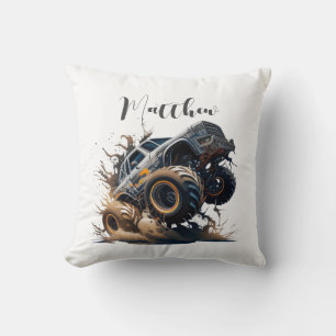 Cute Blue Brown Big Race Monster Truck Cushion