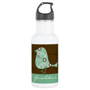Cute Blue/Brown Pattern Bird Personalised Name 532 Ml Water Bottle