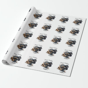 Cute Blue Brown Race Monster Truck Kids' Birthday Wrapping Paper