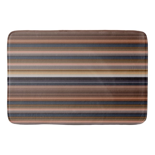 Cute blue brown stripes bath mat (Front)