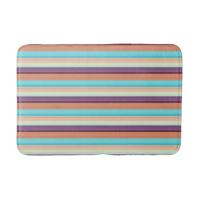 Cute blue brown stripes  bath mat (Front)
