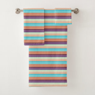 Cute blue brown stripes bath towel set