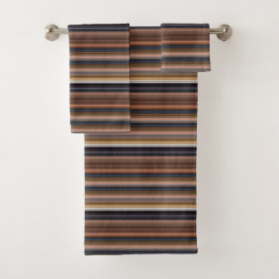 Cute blue brown stripes bath towel set