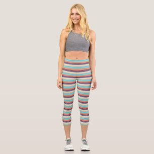 Cute blue brown stripes capri leggings