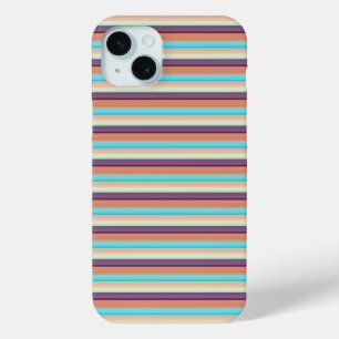 Cute blue brown stripes iPhone 15 mini case