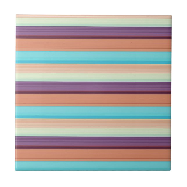 Cute blue brown stripes  ceramic tile (Front)