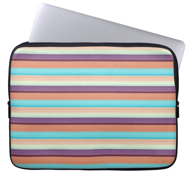 Cute blue brown stripes  laptop sleeve (Front)