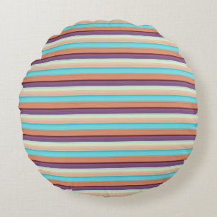 Cute blue brown stripes  round cushion